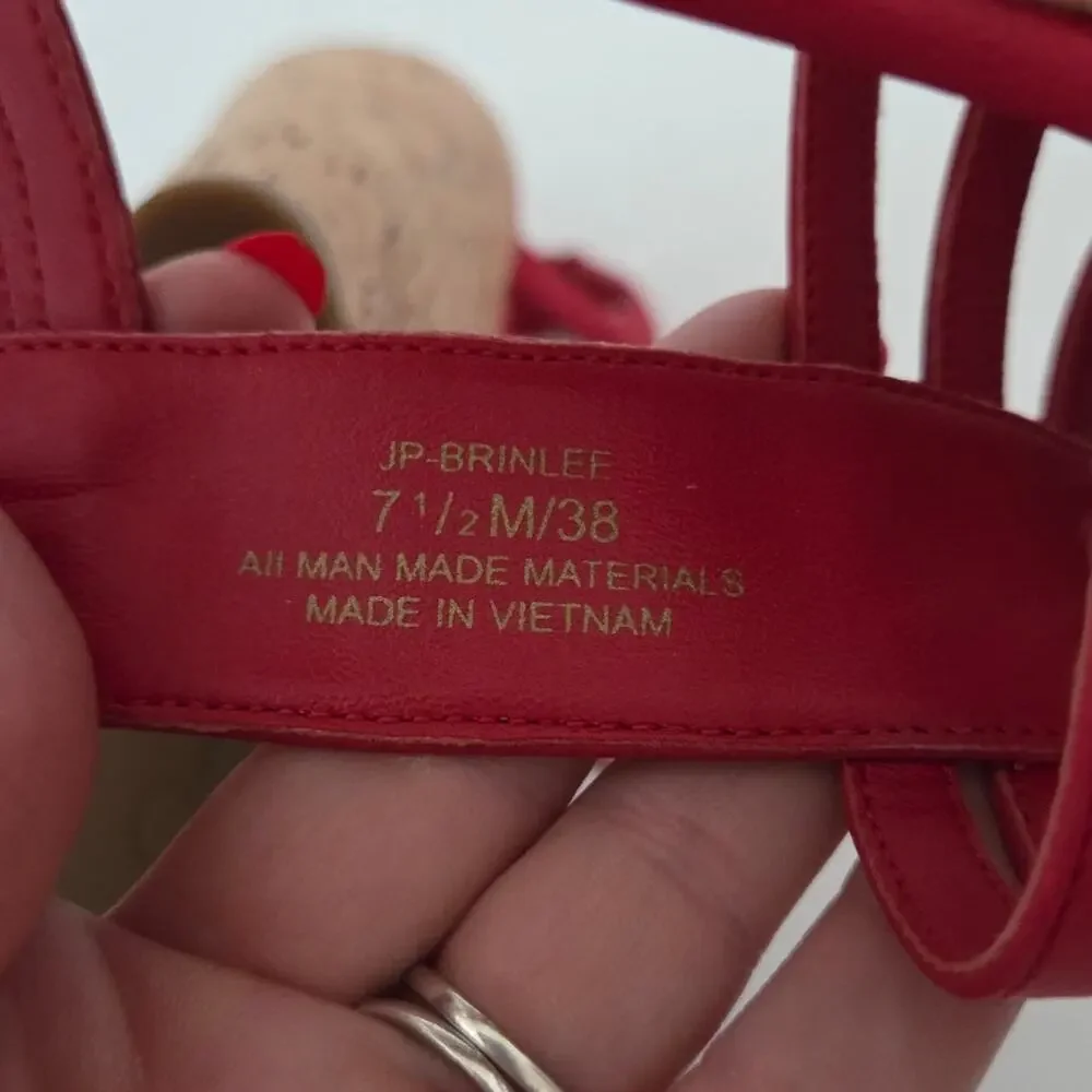 Jessica Simpson Brinlee Red Strappy Tall Cork Wedge Sandals Baddie Summer Sz 7.5